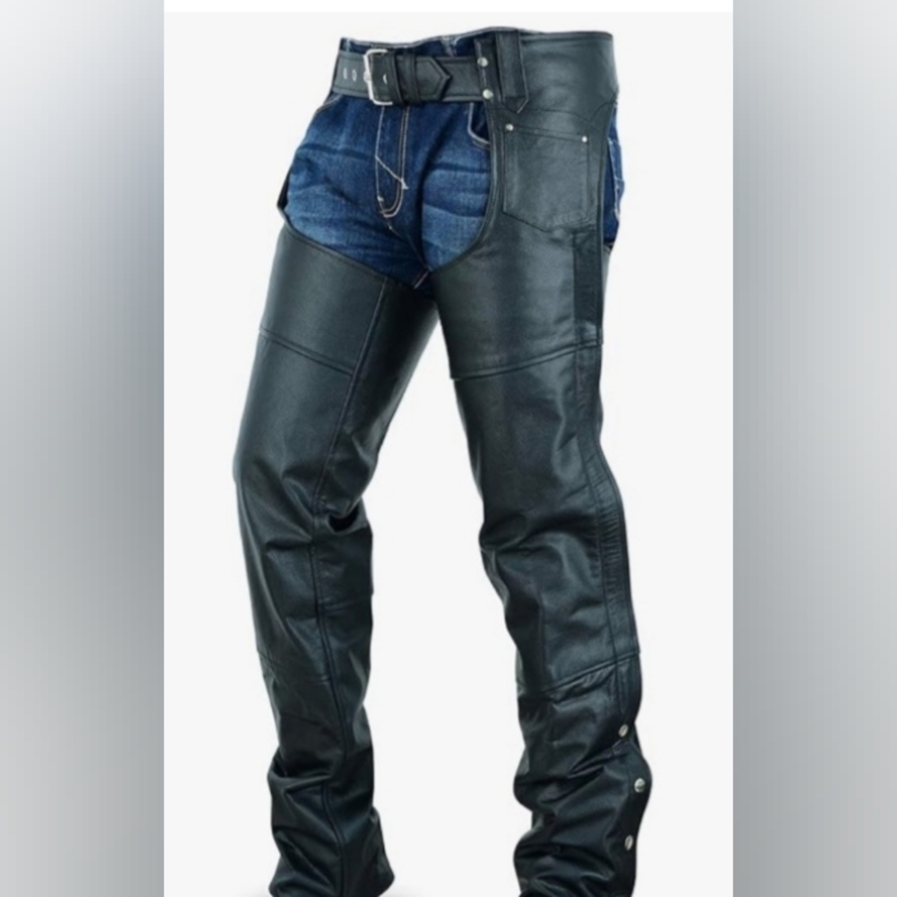 NWT River Road Men's Black Leather Motorcycle Chaps Size XL